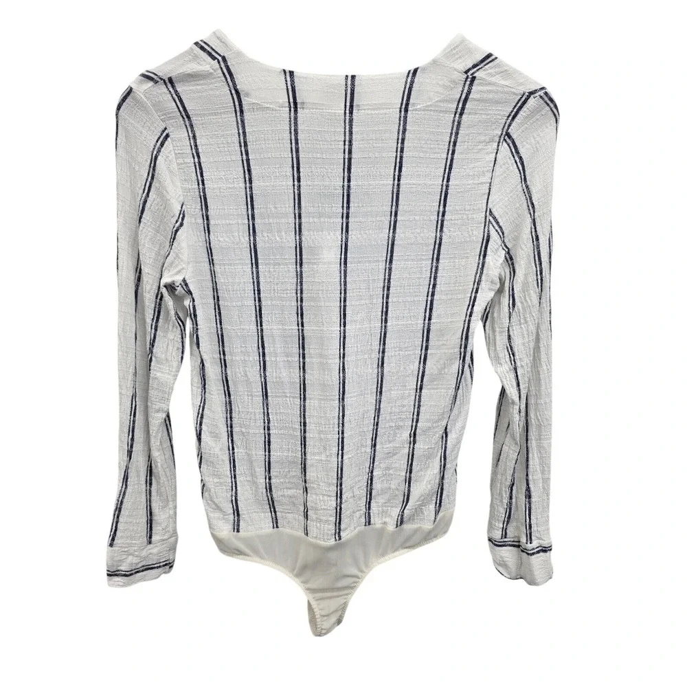 Free People Intimately Womens S Bodysuit Lace Up Striped Long Sleeve Boho Casual